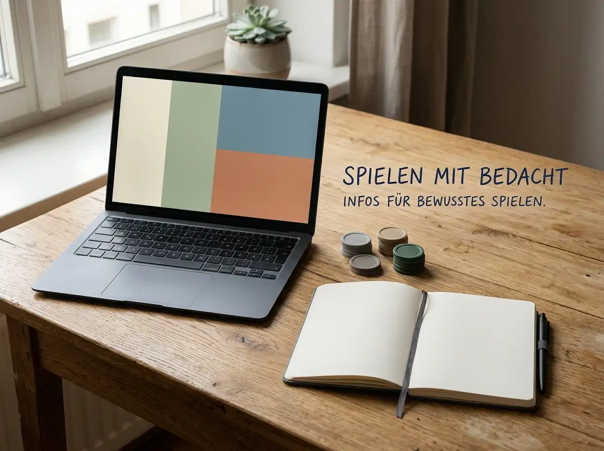 Abstrakte Spielsteine neben einem aufgeklappten Laptop auf einem ruhigen Schreibtisch