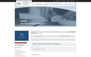 Bildschirmaufnahme der Weißen Liste auf der deutschsprachigen Webseite der GGL.